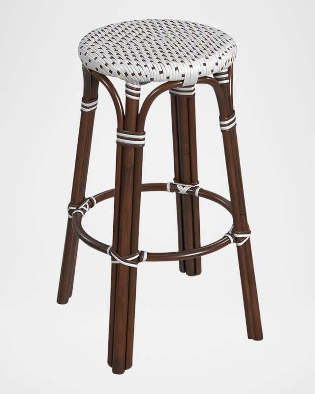 Tobias 30" Rattan Bar Stool, White/Brown Dot